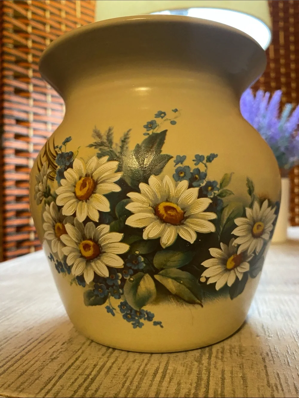 Vintage Casey Pottery Hand Painted Daisy Stoneware Vase Crock Marshall Texas 6”